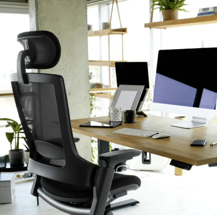 fauteuil ergonomique ergotopia nextback avec un bureau assis debout et un ordinateur