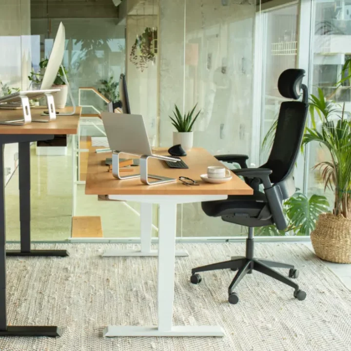 fauteuil ergonomique ergotopia nextback avec un bureau assis debout et un ordinateur