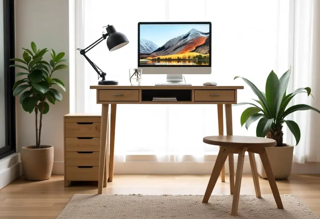 bureau assis debout dans un décor minimaliste