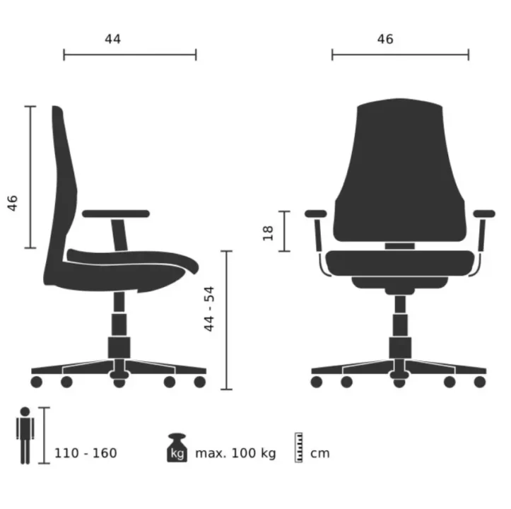 Dimension chaise ergonomique pour enfant hjh office kid ergolino W