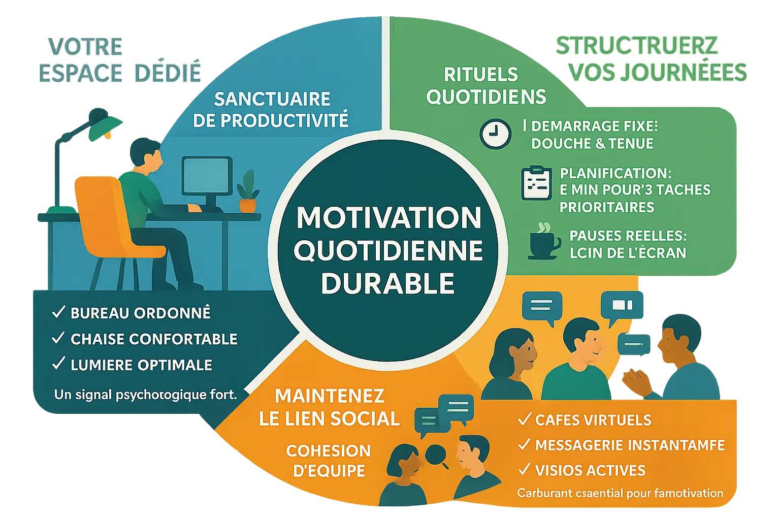 Illustration d'un espace de travail organisé et motivant