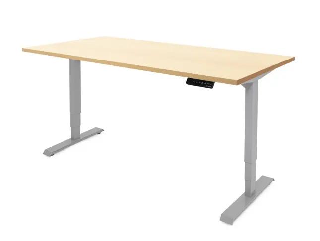 ergotopia desktopia lite vue d'ensemble avec un cadre gris et plateau en bois.